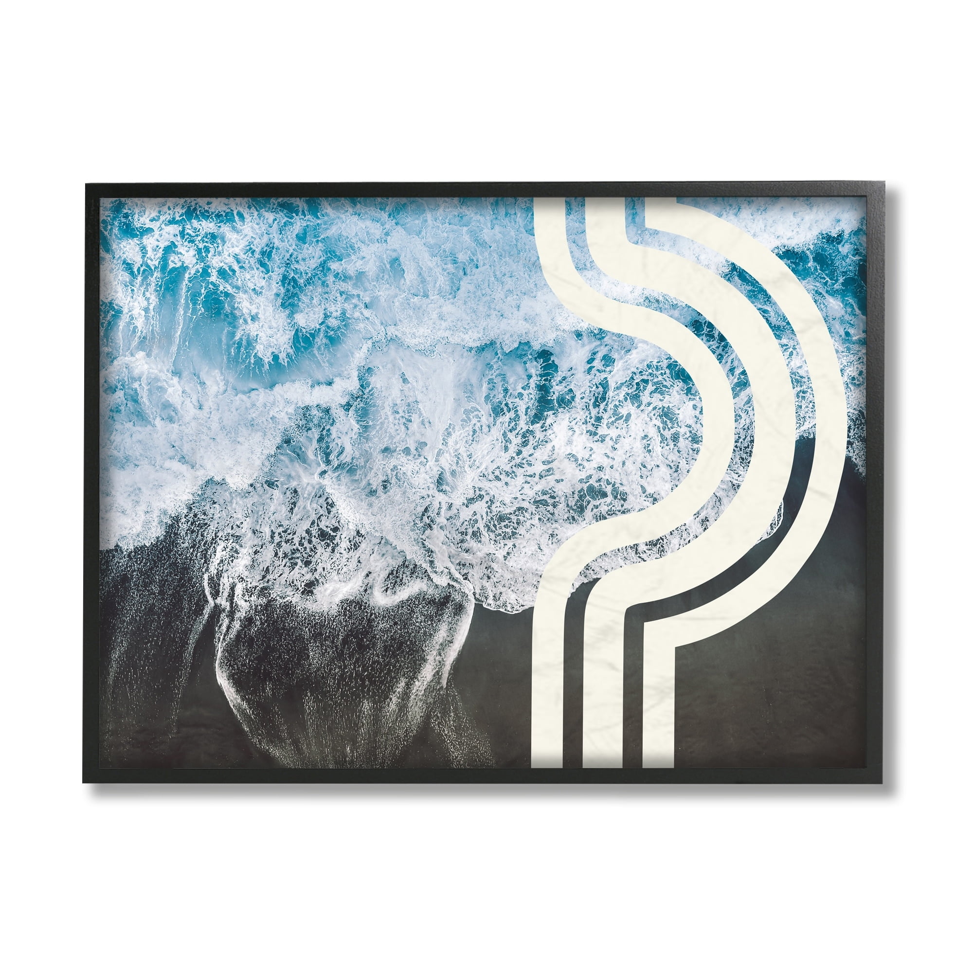 Stupell Industries Blue Beach Coast Abstract White Arch Lines Gray Framed by Daphne Polselli