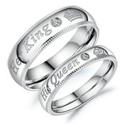 Couple's Matching Ring "Her King" or "His Queen" His or Her Matching Wedding Band in Stainless Steel for Men or Women, Comfort Fit (Style 1c5028)