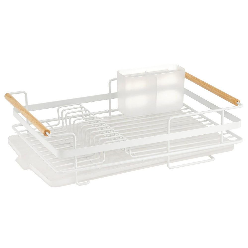 mDesign Dish Drainer Drying Rack, Cutlery Caddy & Drainboard White