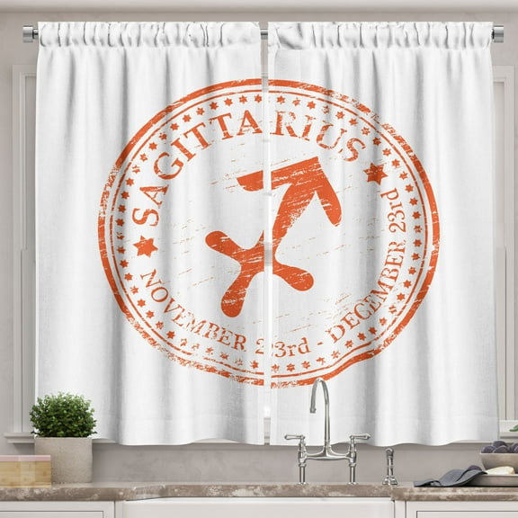 Ambesonne Sagittarius Kitchen Curtains, Grunge Zodiac, 55"x39", Orange and White