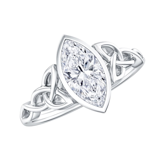 Rosec Jewels Certified Moissanite Marquise Engagement Ring 1 Carat - Celtic Knot Ring (5X10 mm, D-VS1 Quality), 925 Sterling Silver, US 4.00