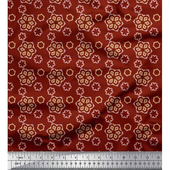Soimoi Red Cotton Duck Fabric Artistic Floral Print Fabric by Yard 42 Inch Wide
