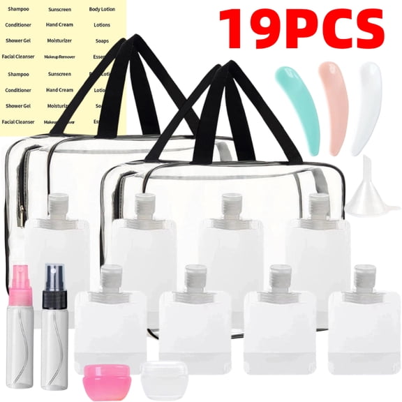 19 PCS 50/100ml Travel Size Refillable Empty Squeeze Pouch, Travel Pouches for Toiletries Portable Leak Proof Liquid Travel Containers Travel Fluid Makeup Packing Bag for Cosmetics