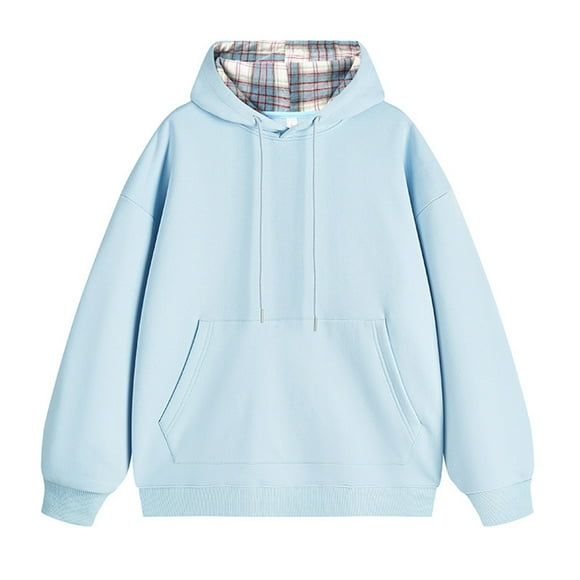 Mrat Pullover Hoodie Men Casual Fashion Solid Long Sleeve Tops Blouse Hoodie Sweatshirts Men's Hoodies Oversized Sweatshirts S-132 Light Blue L