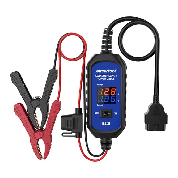 MRCARTOOL B80 OBD2 Car Memory Saver Cable 12V with Voltage & Current Display, Emergency Power Supply for Vehicle Battery Replacement