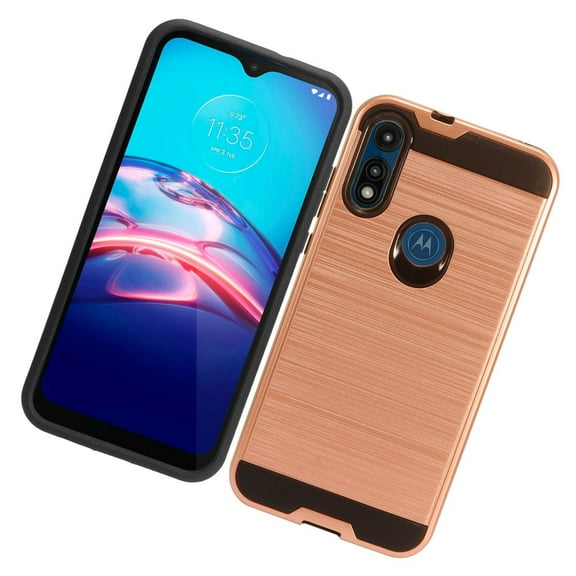 MOTOROLA Moto E 2020 /E7 Phone Case Heavy Duty Brushed Texture Hybrid Shock Proof Dual Layer 2 in 1 Hard & TPU Armor Defender Anti-Slip Grip Protective Rugged Rose Gold Cover for MOTO E (2020), E7