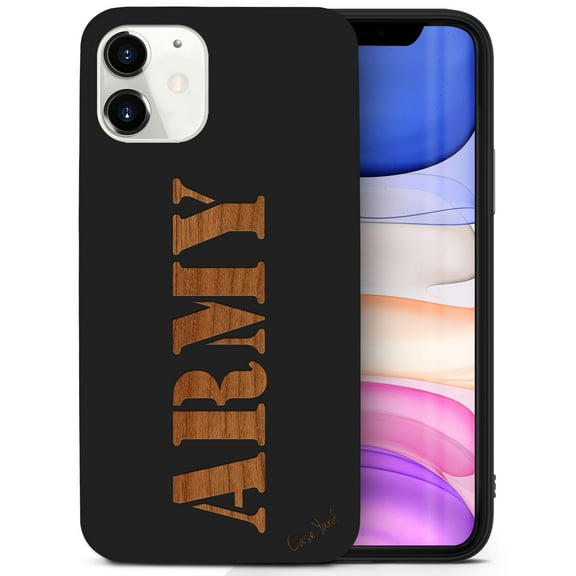Case Yard Wooden Case for iPhone-11 Soft TPU Silicone cover Slim Fit Shockproof Wood Protective Phone Cover for Girls Boys Men and Women Supports Wireless Charging US Army Stencil Design