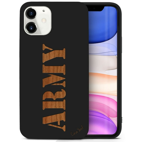 Case Yard Wooden Case for iPhone-11 Soft TPU Silicone cover Slim Fit Shockproof Wood Protective Phone Cover for Girls Boys Men and Women Supports Wireless Charging US Army Stencil Design