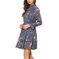 thumbnail image 4 of INSPIRE CHIC Vestido Mini de Manga Larga Floral para Mujeres con Cuello Fruncido y Volantes, Vestido Casual de Chifón, Gris Azul XL, 4 of 6