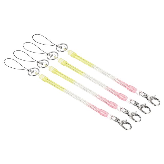 Unique Bargains Retractable Coil Spring Keychain Clasp with Key Ring 205mm, 4 Pack Plastic Spiral Stretchy Cord, Yellow Pink