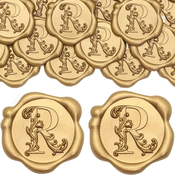 Pegatinas con sello de cera SWANGSA, letra R, 50 unidades, oro envejecido