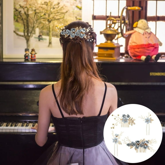 OUNONA Blue Alloy Wedding Hair Comb Set for Bridal Special Occasions 4 Pieces
