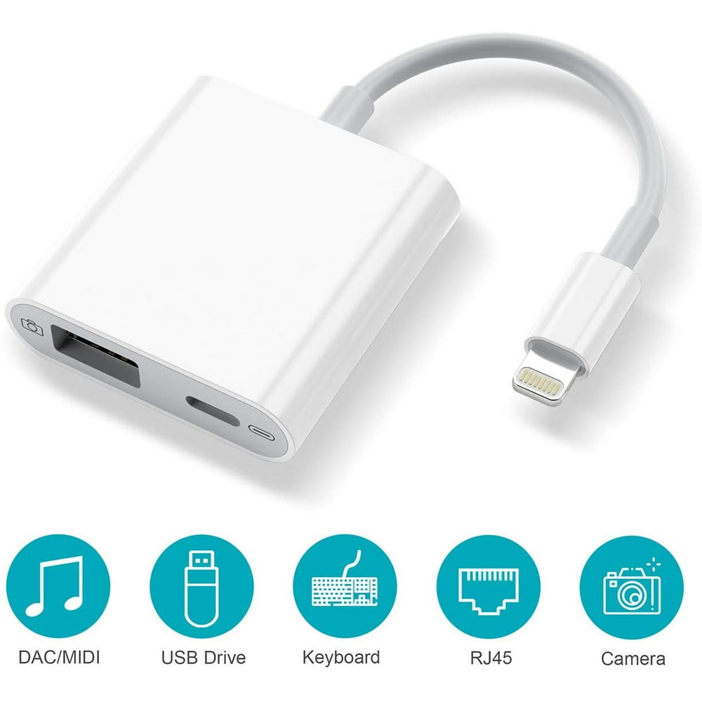 Lightning to USB Camera Adapter with Charging Port, Lightning Female