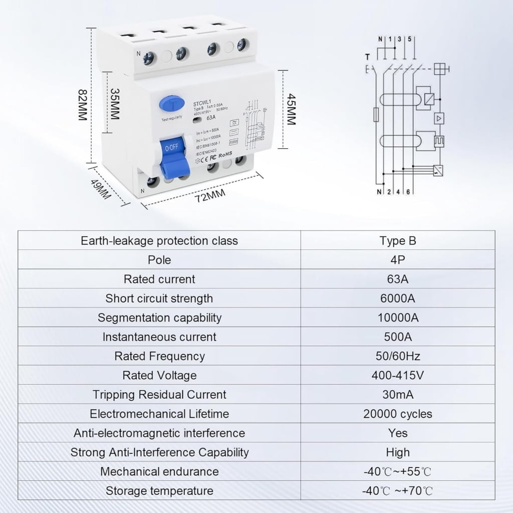 Electronic Residual Current Circuits Breaker Switches 4P 63A 30mA Styles A Din Rails Earth Leakage Current Breake