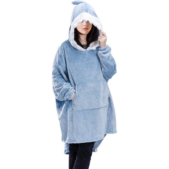 Shark One-piece Pajamas Coral Fleece Warm Hooded Nightgown Thick