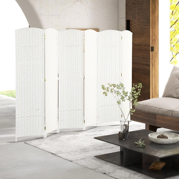 GVN Room Separation Divider,Folding Room Divider Screen 6 Panel 5.6 ' Tall Privacy Screen Freestanding Room Partition, White