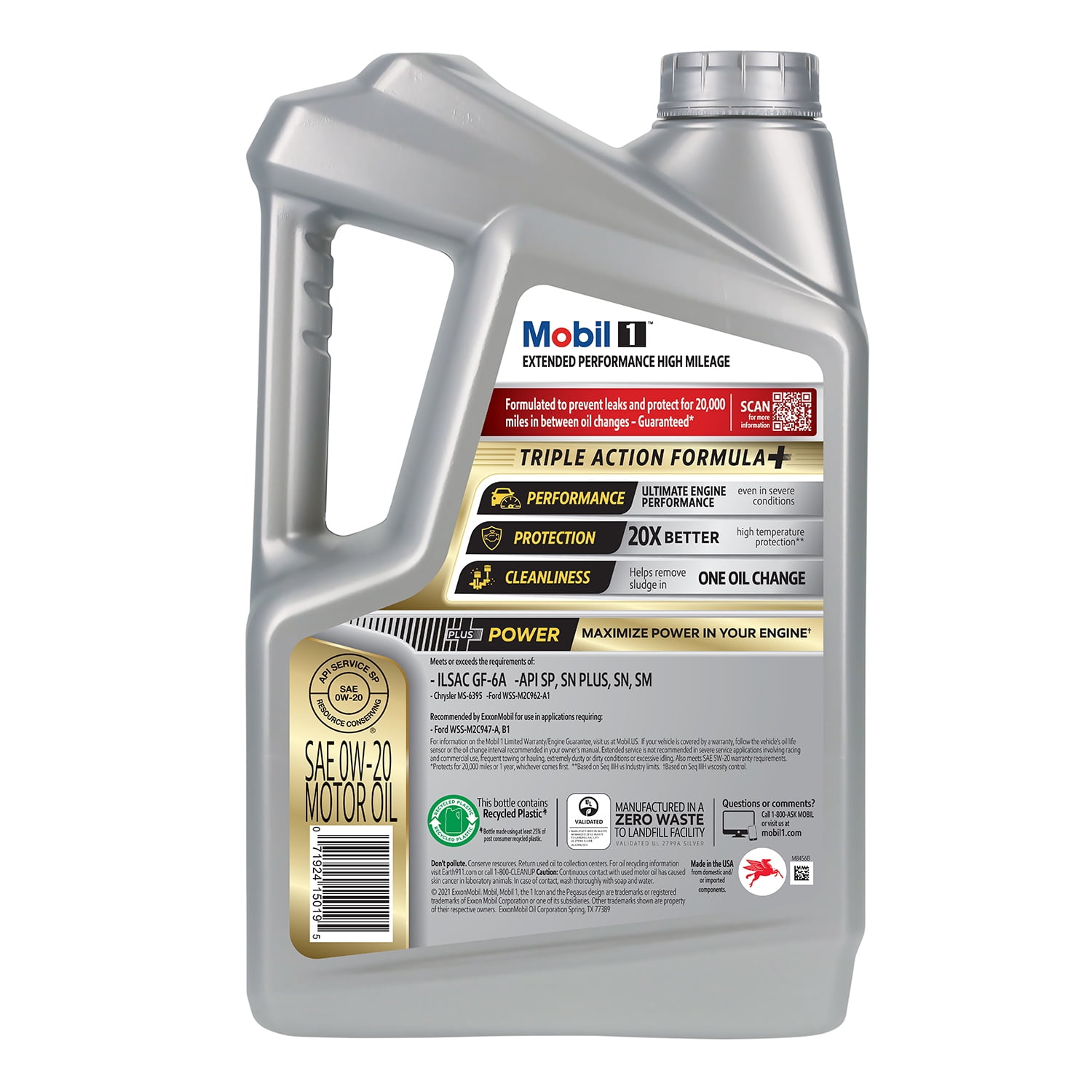 Mobil 1 Extended Performance High Mileage Full Synthetic Motor Oil 0W-20, 5 qt - 2