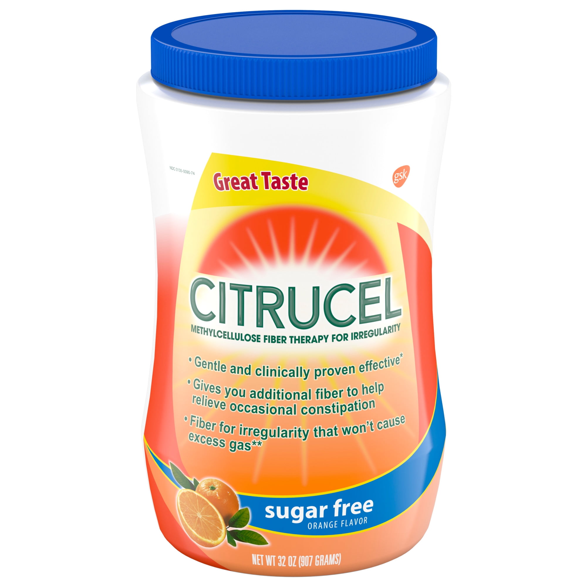Citrucel Fiber Therapy Powder for Constipation Relief, Orange, 32 Oz