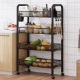 thumbnail image 1 of Chariot de Rangement et d'Organisation de Cuisine à 5 Niveaux, Chariot Utilitaire de Garde-Manger en Métal pour Collations sur Roulettes, Étagères de Rangement Roulantes pour Fruits, Pommes de Terre, Collations, Légumes, Pain (Black1,44x27x84cm(17x11x33 Po)), 1 of 7