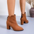 thumbnail image 4 of Women's Retro Suede Ankle Boots Almond Toe Chunky Block Heel Back Zipper Short Booties for Business Work, 4 of 8
