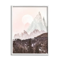 Stupell Industries Mountain Peak Tree Forest Landscape Monochromatic Sun Landscape Photography White Framed Art Print Wall Art, 16 x 20