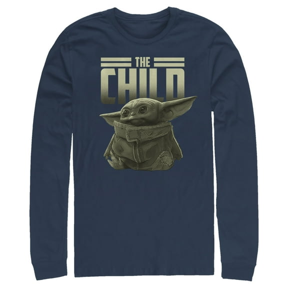 Men's Star Wars: The Mandalorian The Child Text  Long Sleeve Shirt Navy Blue Medium