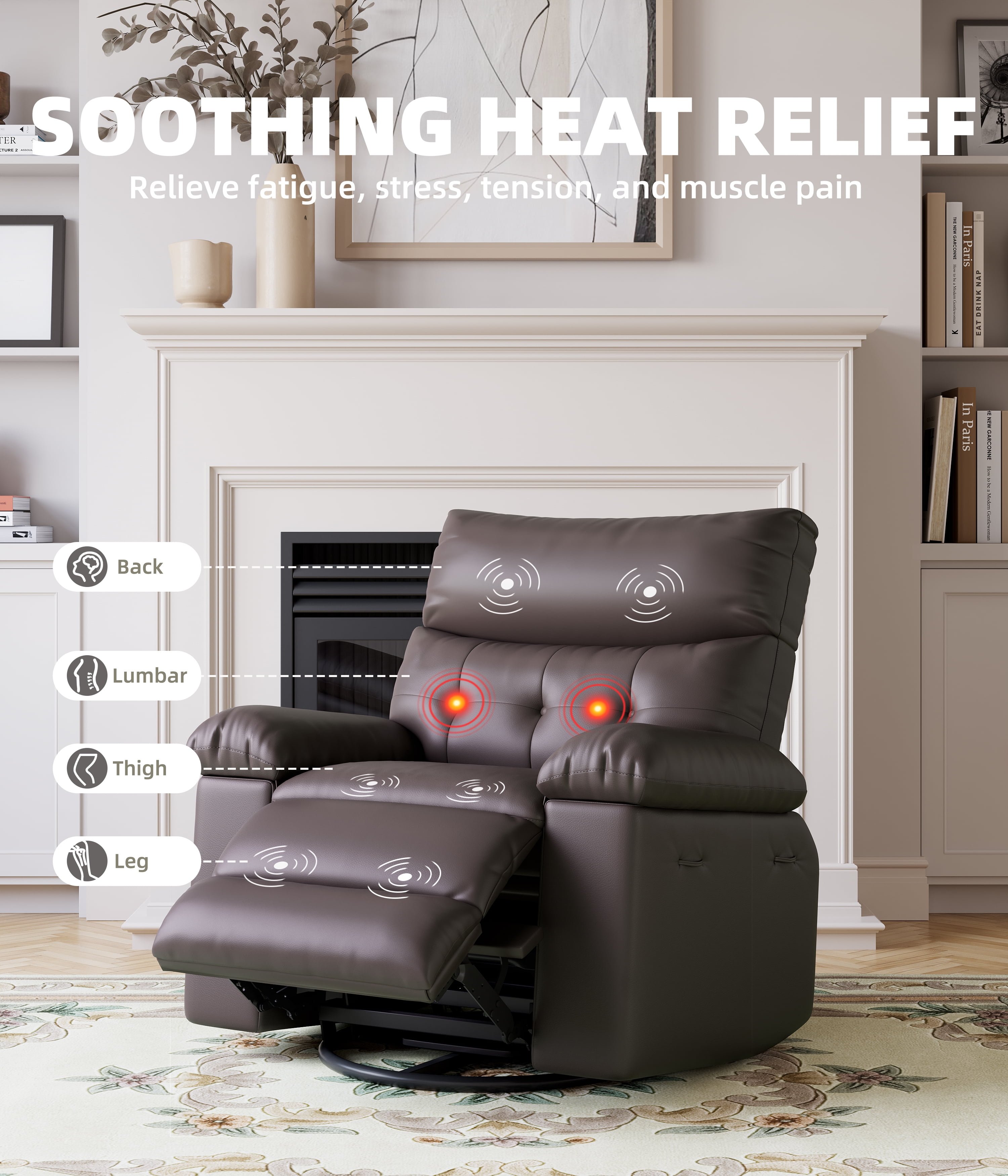 Oversized Recliner Chairs with Heat and Massage - 360°Swivel Lazy Boy Recliner Chair for Adults-Manual Rocking Chair with Remote Control for Living Rooms,Bedrooms and Nurseries