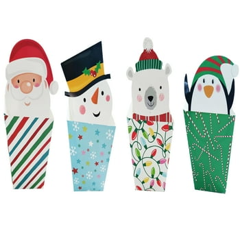 Holiday Time Christmas 8 Treat Bucket, Santa, Snowman, Polar Bear, Penguin, 3"x3"x4"