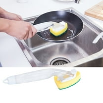 qILAKOG Non Scratch Dishwand Sponge Pot Brush, Long Handled Dish Brush with Soap Dispenser for Washing Dishes Pots Pans and Kitchen Sinks (1 Sponge)