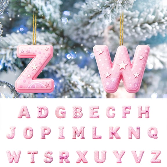 Pink 26 Alphabet Christmas 2D Acrylic Ornaments - 1pc 3.1in(8cm) Backpack & Car Pendant Decor, Cute Holiday Letter Hanging Accessories, Festive Christmas Alphabet Charms,