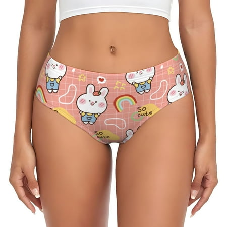 Womens Underwear - Plaid Cartoon Cute Rabbit Painting No Show Seamless Underwear for Women  Kawaii Soft Stretch Women s Panties  Hipster Ladies Panties Bikini Underwear Briefs
