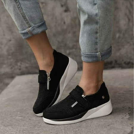 

Dpityserensio New European and American Rhinestone Suede Breathable Wedge Casual Shoes Summer Black 9.5-10(42)