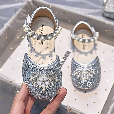 

8QIDA Sandals for Girl 2024 Dressy Girls Sandals Pearl Strap Leather Shoes 35