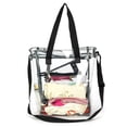 thumbnail image 3 of K-Cliffs Heavy Duty Clear Tote Bag, See Through Messenger Bag, Durable 0.5mm Vinyl, Transparent Work Bag, School Bookbag w/ Cell Phone Pouch, & Pencil / Makeup Case, Black, 3 of 10