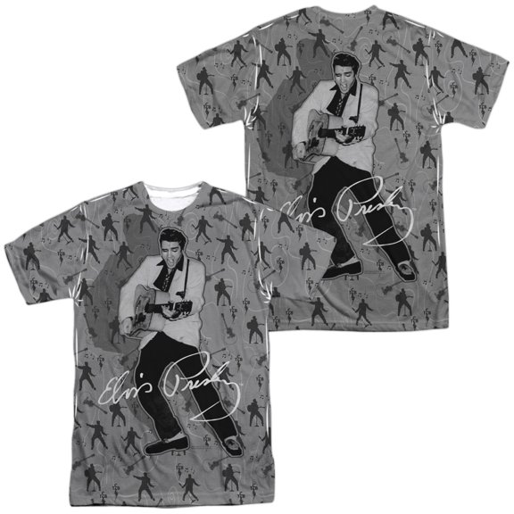 Elvis Presley Rockin All Over (Front/Back Print) Sublimated Crew T-Shirt White