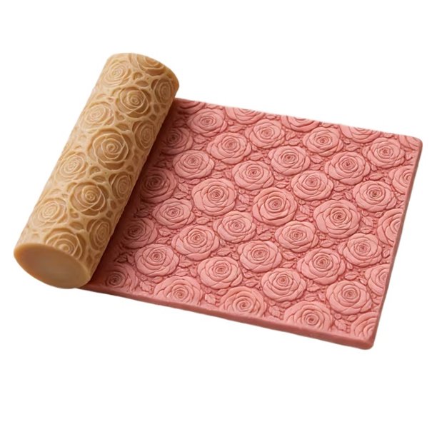Rodillo de arcilla polimérica en relieve con textura de rosa pequeña: una herramienta imprescindible for esculturas de cerámica