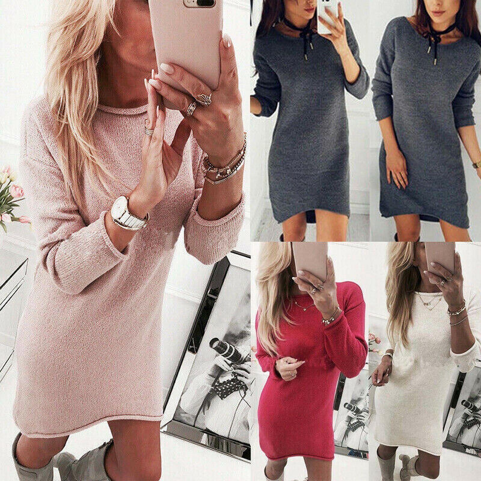 ⭐Longday⭐ Womens Fleece Long Sweatshirt Dress Crewneck Pullover Casual Long Sleeve Bodycon Mini Sweater Dress 