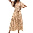 thumbnail image 2 of Pisexur Robe à Manches Courtes Col en V à la Cheville Mode Féminine Imprimé Automne Col en V Manches Courtes Robes en Frenume Robes pour Femmes, 2 of 5