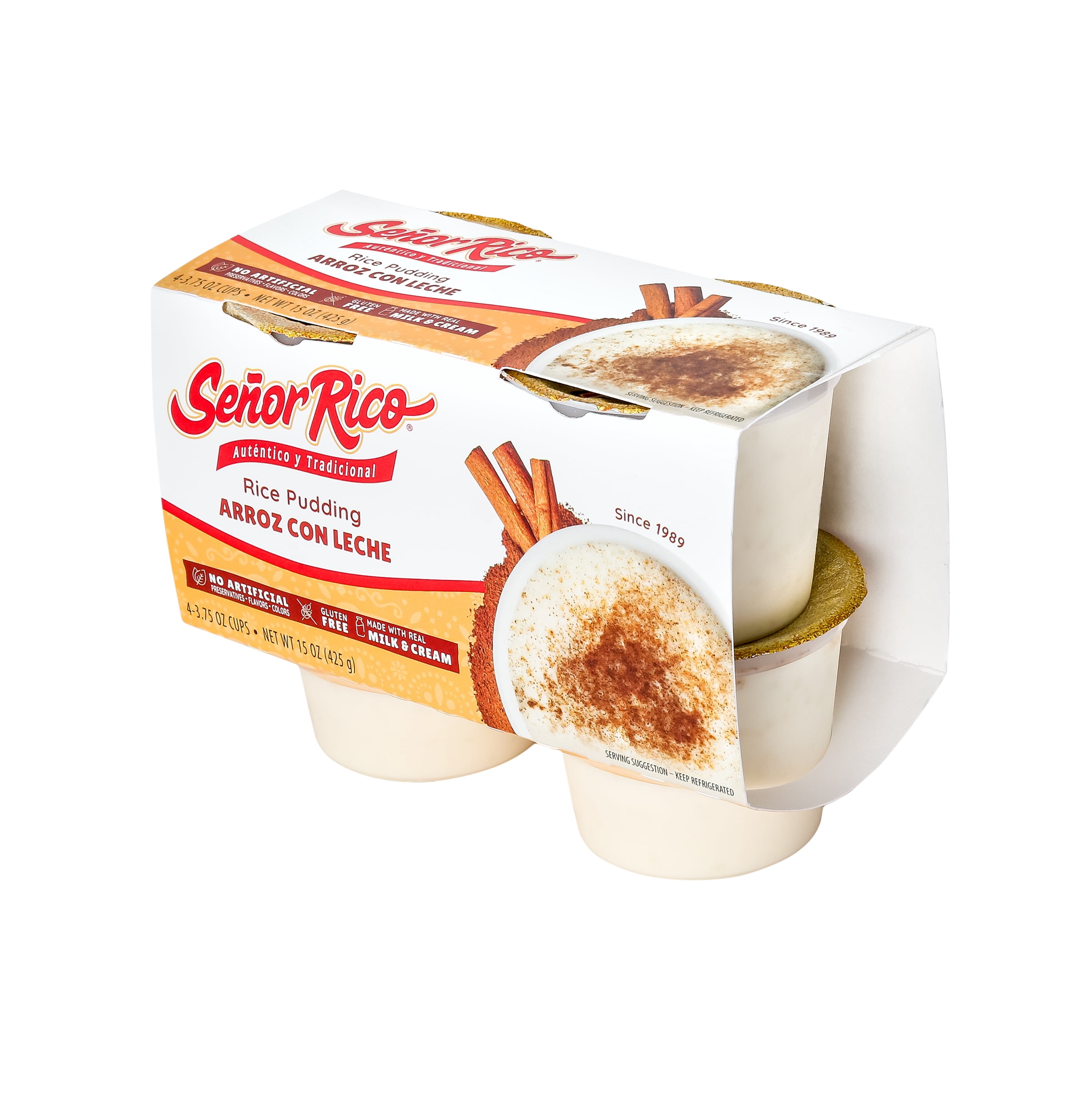 Senor Rico Rice Pudding Snack, Refrigerated in Individual Sealed Plastic Cups, 3.75 oz, 4 Count, Gluten-Free