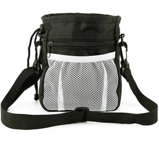 Correa de hombro ajustable y desmontable, color negro, riñonera portátil, bolsa para pasear perros con bolsillos para caca, ideal para entrenadores de mascotas o uso al aire libre para viajar
