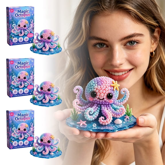 Craft Kit, Kids Art Set, Kids Birthday Gift, Relaxation Art Kit for Student, 8 Inch Pastel Ocean Octopus Bead Set with Included Display Base for at Home and Classroom Creative