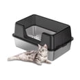 thumbnail image 1 of Stainless Steel Cat Litter Box - Extra Large 60x40x31.5cm High-Sided Tray with Lid (Black) for Odor Control, Anti-Splash Design, 1 of 7