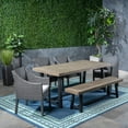 thumbnail image 5 of GDF Studio Mirabeau Outdoor Acacia Wood and Wicker 6 Piece Dining Set with Bench, Sandblasted Gray, Black, and Gray, 5 of 13