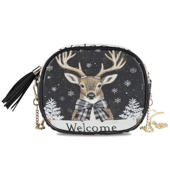 Womens Casual Chain Shoulder Bag Simple style Deer with Plaid Bowknot Crossbody Bag