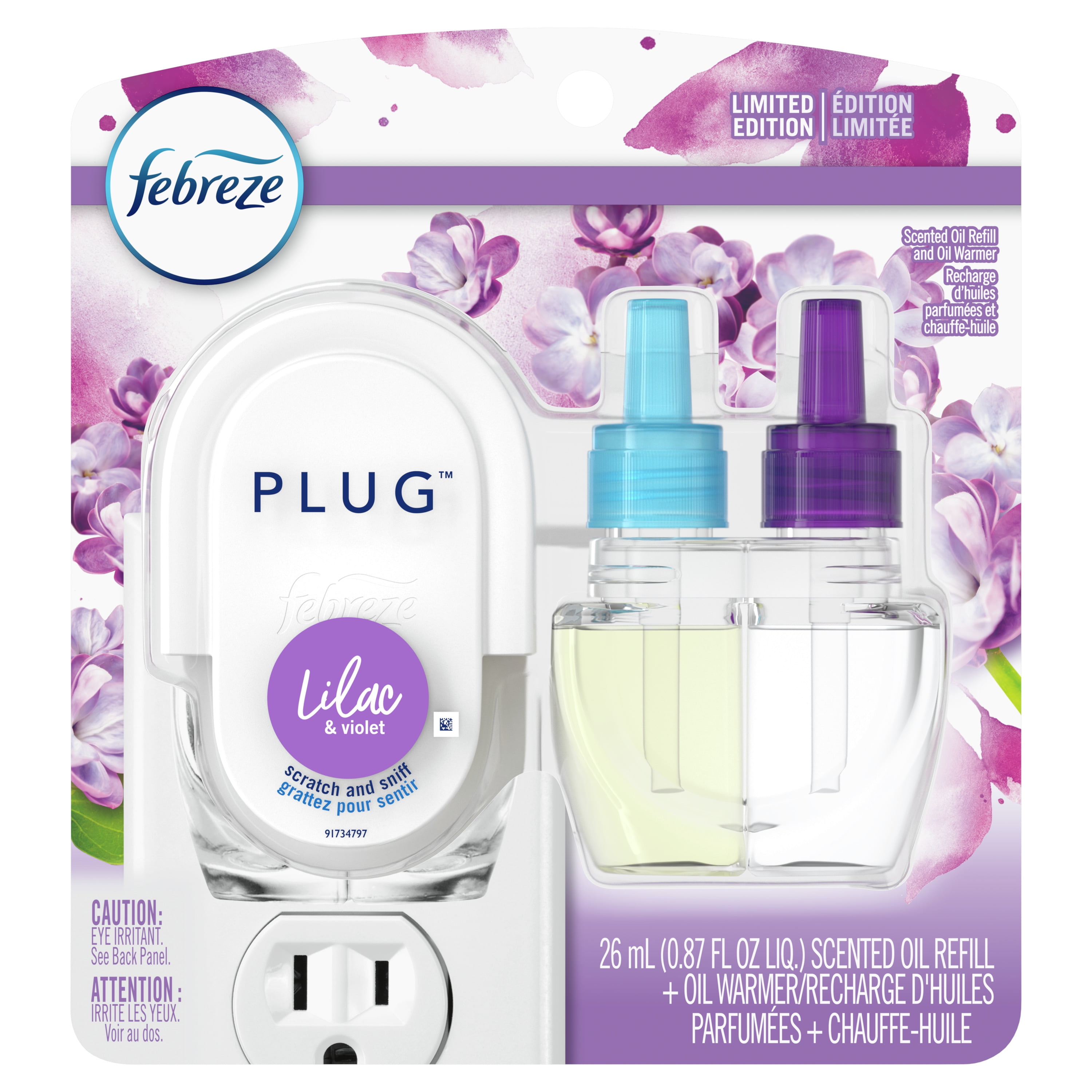 Febreze Fade Defy Plug Air Freshener & Odor Eliminator Starter Kit with Lilac & Violet .87 Fl Oz