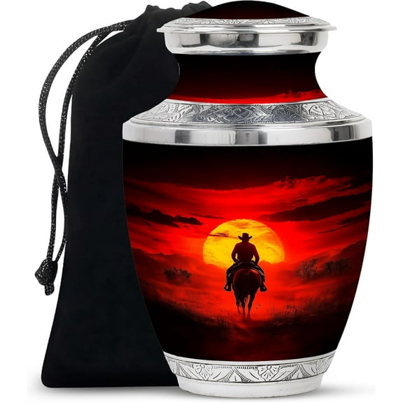 Cowboy Cremation Urn - Large Urn for Ashes Adult Male - Urns for Human Ashes Adult Female - Urn for Human Ashes - Cremation Urns for Human Ashes - Burial Urns for Adult Human Ashes Size 10 Inch