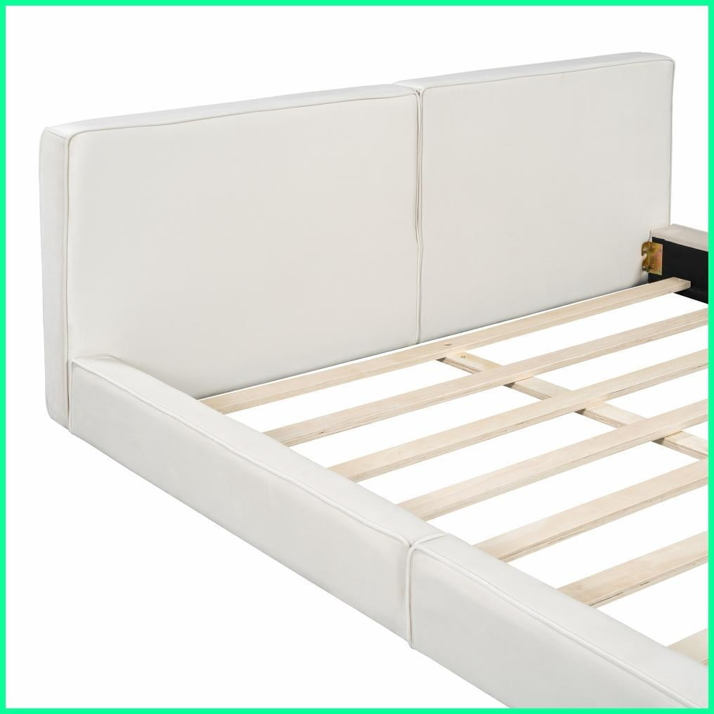 Queen Size Velvet Upholstered Platform Bed with Solid Frame, 500lbs Capacity, Beige Master Bedroom Bedframe