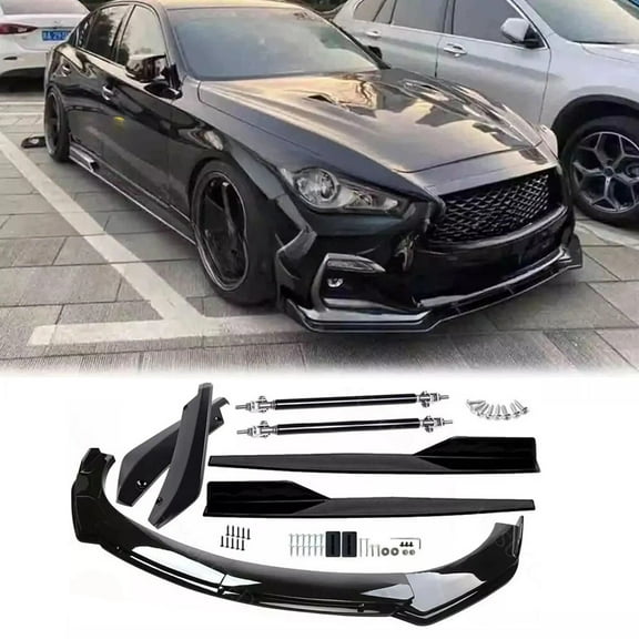 M optimized Front Rear Bumper Lip Spoiler Splitter Body Kit Side Skirt, Black