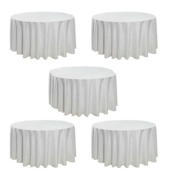 White Round Polyester Tablecloth 190gsm 132" - Set of 5 by Chivari