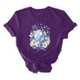 thumbnail image 3 of UPPADA Easter Femmes Oeufs Imprimé T-Shirts Heureux Easter Graphique Bunny Lapin Mignon T-Shirts Manches Courtes Décontracté Col Rond T-Shirts Été Basique Coupe Régulière Chandails Violet,TG, 3 of 5